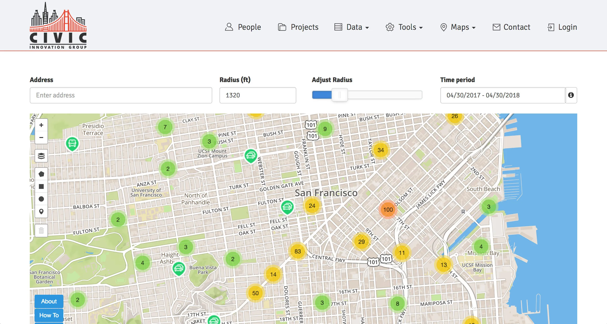 Screenshot of Civic Innovation Group mapping tool