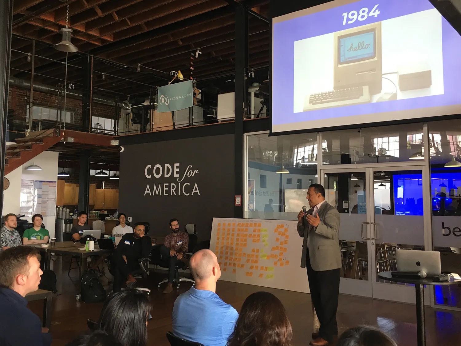 Leo Sosa of dev/Mission delivers keynote at Code for San Francisco's National Day of Civic Hacking event.